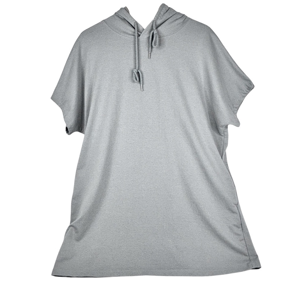 DoKoToo Oversize Light Grey Short Sleeve Drawstring Hoodie with Pockets XL